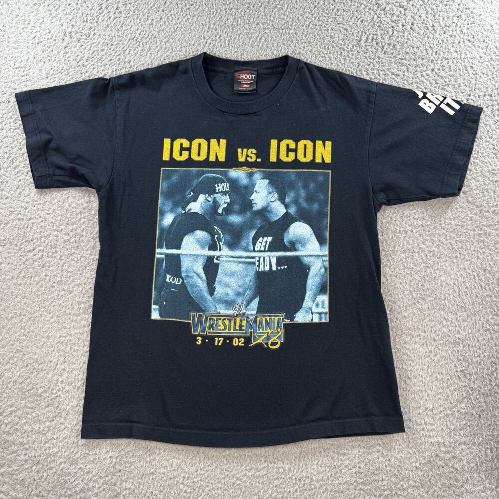 2002 Wrestlemania 18 X8 T-shirt L Hulk Hogan vs The Rock Icon WWF/WWE Vintage